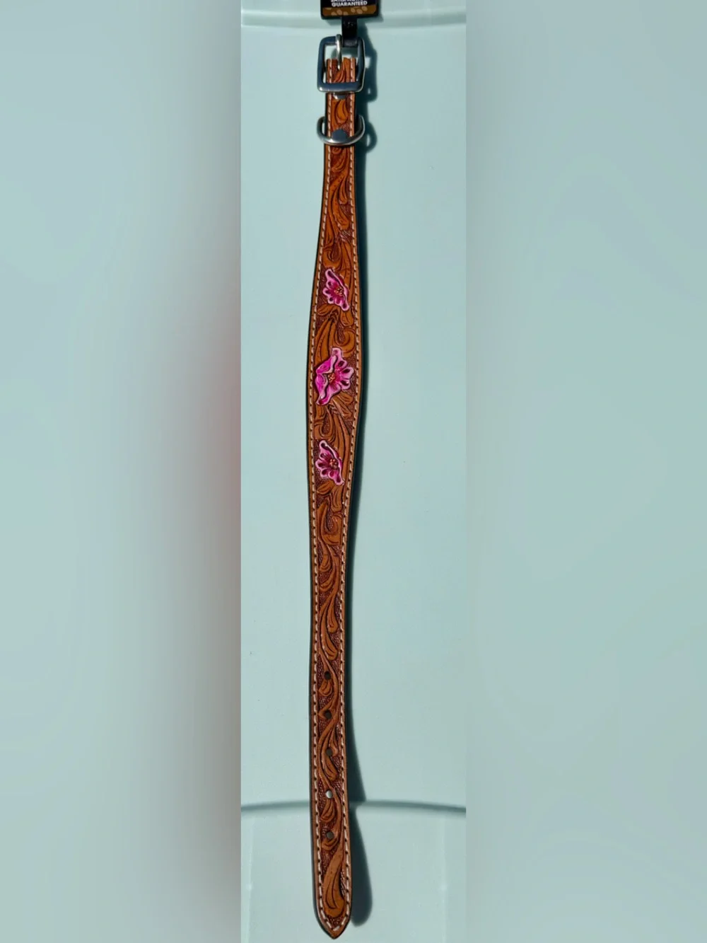 🔱Weavers Pink Floral Detailed Tooled Leather Buckle Dog Collar